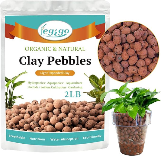 Legigo 2 LBS Organic Expanded Clay Pebbles, 4mm -16mm Light Expanded Clay Aggregate, Natural Clay Pebbles for Hydroponic & Aquaponics Growing, Orchid Potting Mix, Dutch Buckets, Drainage, Terrarium