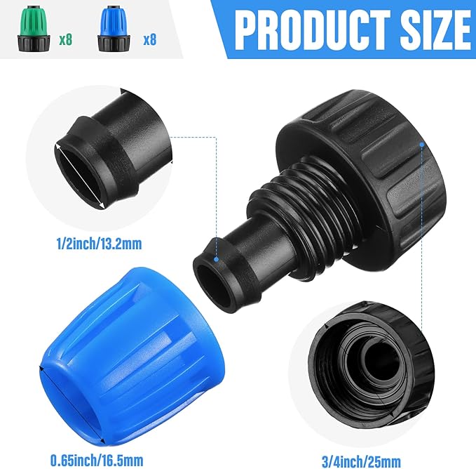 12 Pcs 1/2 Inch Garden Hose Adapter 3/4" to 1/2" Drip Irrigation Tubing Faucet Adapter Drip Irrigation Parts Faucet to Hose Adapter for Garden 3/4 Inch Faucet Connector (Green, Blue)