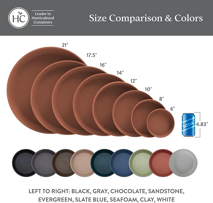 The HC Companies Flower Pot Saucers - Plastic Plant Saucer for Outdoors & Indoors - Traditional Design Plant Pot Trays for Water Drainage - Durable & Stylish Round Plant Tray (8-inch Chocolate)