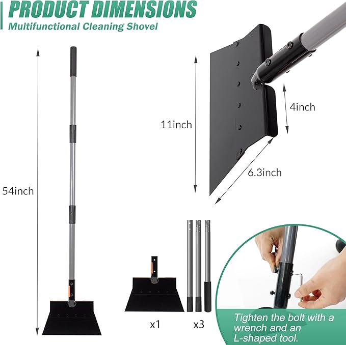 Suchtale Multifunctional Garden Cleaning Shovel, Heavy Duty Steel Flat Shovel with 54" Adjustable Handle, Gardening Scraper Shovel, Outdoor Spade Tool for Weeding, Lawn Edging, Digging, Ice Removal