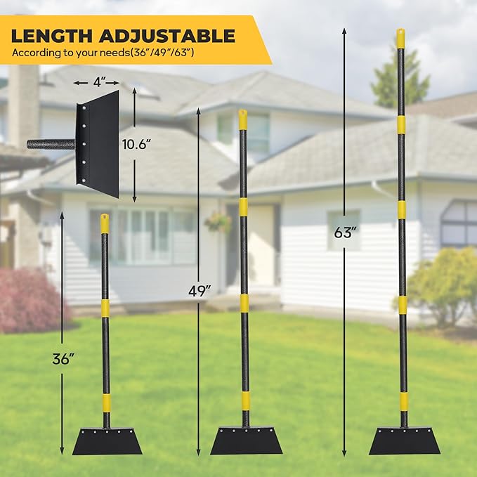 Garden Cleaning Shovel, 63" Adjustable Floor Scraper Long Handle Heavy Duty Tool, Multifunctional Flat Shovel Gardening Tools for Digging, Weeding,Scraping, Ice Remove (2 Blades)