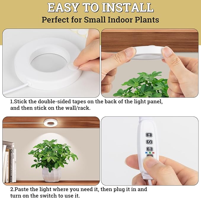 Ceiling Grow Lights for Indoor Plants, 192 LEDs Full Spectrum Halo LED Plant Light, with 3/9/12H Auto Timer Switch, 3 Colors,10 Dimming, Plant Lights for Small Plants, 4 Head