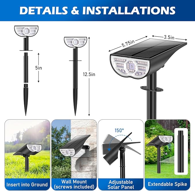 Solar Color Changing Spot Lights Outdoor, Multi-color RGB Solar Landscape Lights IP67 Waterproof, 9 Lighting Modes Solar Powered Spotlights for Christmas Holiday Decorations Yard Garden, 6-Pack