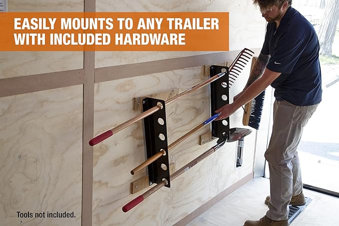 Buyers Products LT37 Hand Rack for Enclosed Landscaping Truck Trailers & Garage or Shed Walls Holds 6 Tools, Heavy Duty Steel, Made In the USA, Lawn Care Equipment, Landscape Tools