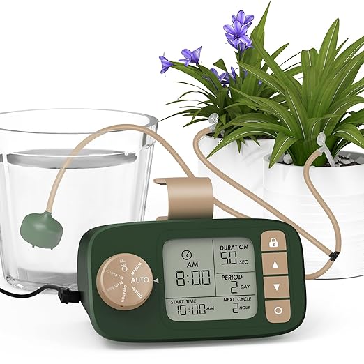 Automatic Watering System for 15 Potted Plants, DIY Plant Watering Devices，Drip Irrigation System with 30-Day Programmable Water Timer, LED Display and Power Supply