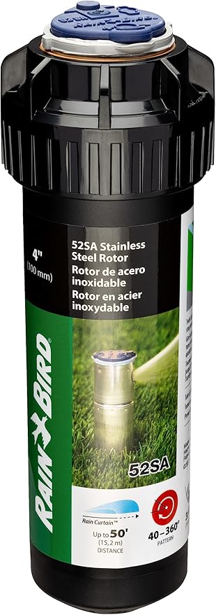 Rain Bird 52SA Simple Adjust Stainless-Steel Gear Drive Rotor, Adjustable 40° - 360° Pattern, 25' - 50' Spray Distance