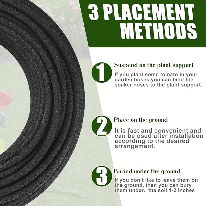 Sasylvia 100 ft 1/4 in Irrigation Tubing Soaker Hose System, Rubber and PE Material, Porous Drip Line for Watering Hydroponics Vegetable Beds, Black