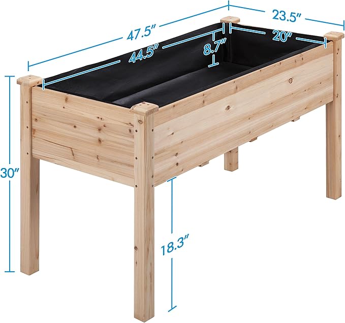 Yaheetech 1pc Raised Garden Bed 48x24x30in Elevated Wooden Horticulture Planter Box with Legs Standing Growing Bed for Gardening/Backyard/Patio/Balcony