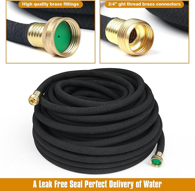 Soaker Hose 10 ft for Garden Beds, Solid Brass Interface Irrigation Save 70% Water Heavy Duty Rubber 1/2" Diameter Great for Gardens/Flower Beds