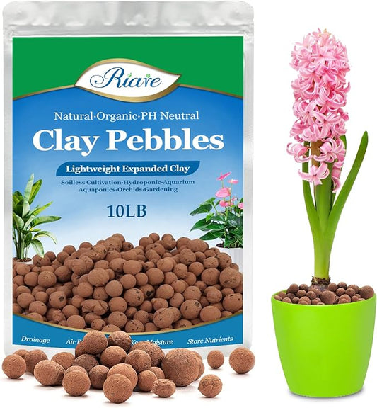 Riare 10 LBS Organic Expanded Clay Pebbles for Plants- 4mm-16mm Natural Leca Balls Lightweight Hydroponic Clay Pebbles Aggregate for Indoor Plants, Hydroponic Growing, Plants Drainage, Aquaponics