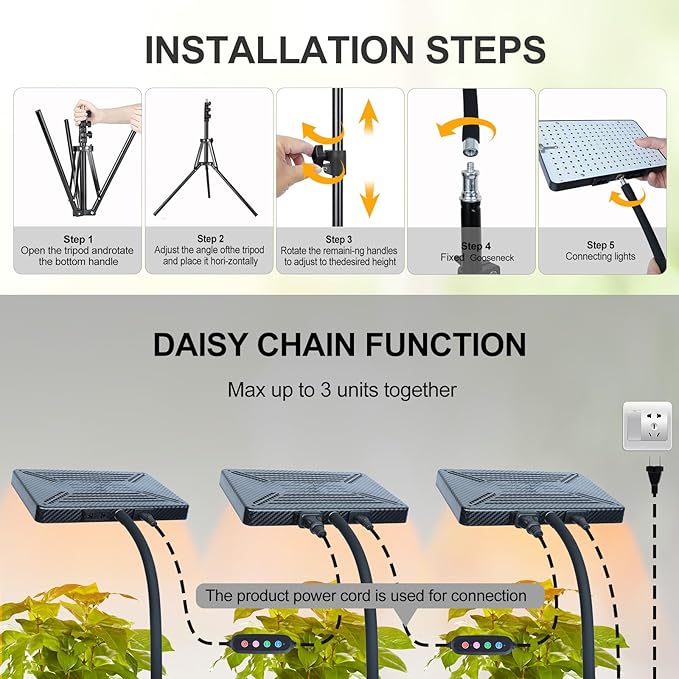 Grow Lights for Indoor Plants Full Spectrum, FECiDA Tripod Stand Grow Light, 4/8/12 Hr Timer Grow Light with Stand, 208PCS LEDs, 2000 Lumen, Bright Enough, 24"-64" Height Adjustable