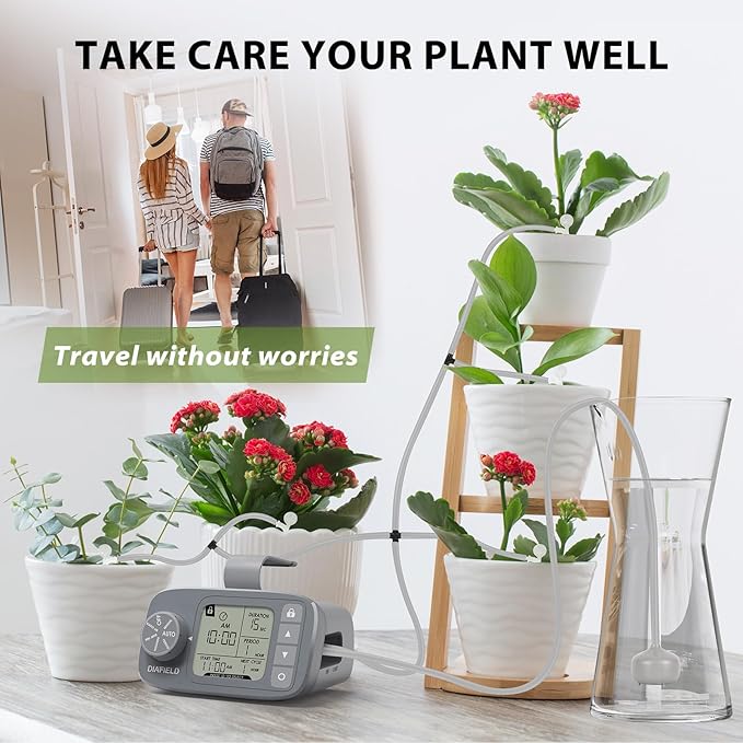 DIAFIELD Automatic Watering System for 15 Potted Plants, Indoor Watering System for Plants, Automatic Drip Irrigation Kit with 30-Day Programmable Water Timer, Power Supply & No Battery Backup