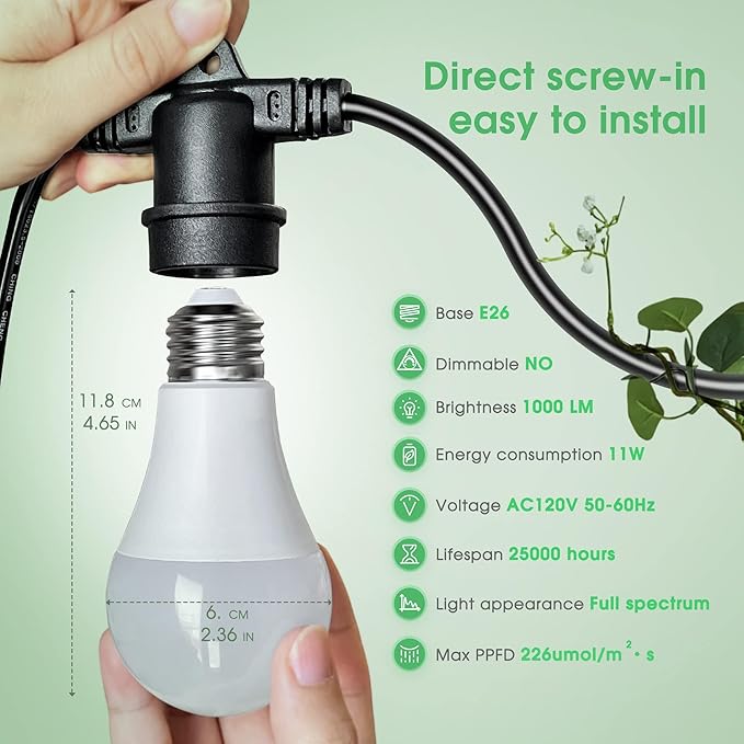 Briignite Hanging Grow Light, 3 Grow Light Bulbs with 8.86ft Power Cord, Replaceable Bulbs E26 Base, Linkable Hanging Plant Light, LED Full Spectrum Grow Lights for Indoor Plants 300W Equivalent