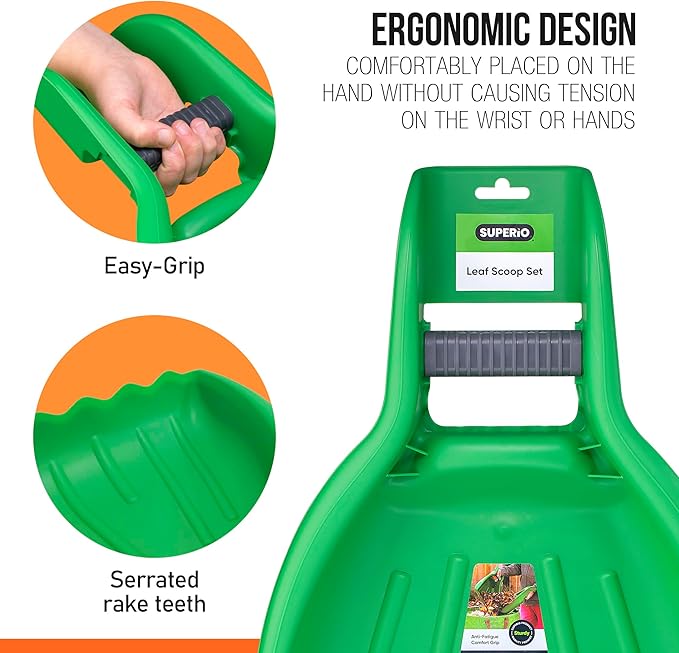 Leaf Collector, Leaf Scoops, Hand Rake for Leaf Picker Upper Gardening Hand Tools, Lawn Cleaning Garden Rake 12 Pair Leaf Scoop, Green Plastic Leaf Grabber, by Superio