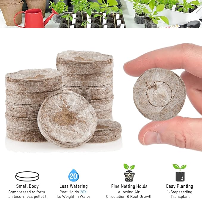 Legigo 50 Pcs 50mm Seed Starter Peat Pellets Pods for Seedlings- Compressed Seed Starting Pellets Seed Starter Pods Plugs Soil Peat Pods for Starting Seeds, Garden Planting Herb Flower Vegetables
