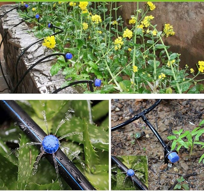 MSDADA 50Ft Drip Irrigation Kit, Automatic Garden Irrigation System 1/4" Blank Distribution Drip Hose, Atomizing Nozzle Mister Dripper for Greenhouse, Garden, Flower Bed, Patio, Lawn（Blue）
