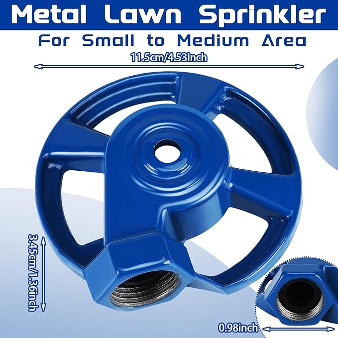 Domensi 2 Pack Cast Iron Circular Spot Sprinkler Reliable Metal Sprinkler American Threaded Joints Water Sprinkler for Lawn Garden Yard Irrigation System, Blue