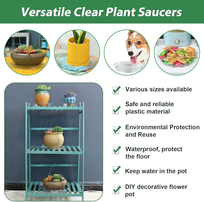 21 Pack Clear Plastic Plant Saucer Drip Trays (6 inch /8 inch /10 inch) Plant Plate Dish for Indoor Flower Pots and Planters, Bulk