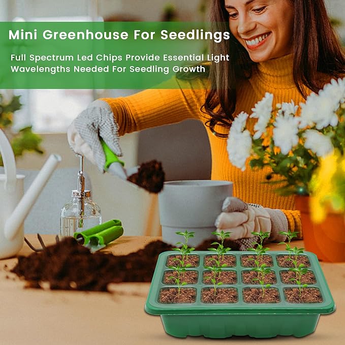 5 Packs Seed Starter Tray with Grow Light, Plant Starter Tray Seedling Starter Kit with Humidity Domes Base Indoor Greenhouse Mini Propagator Station for Seeds Growing Starting
