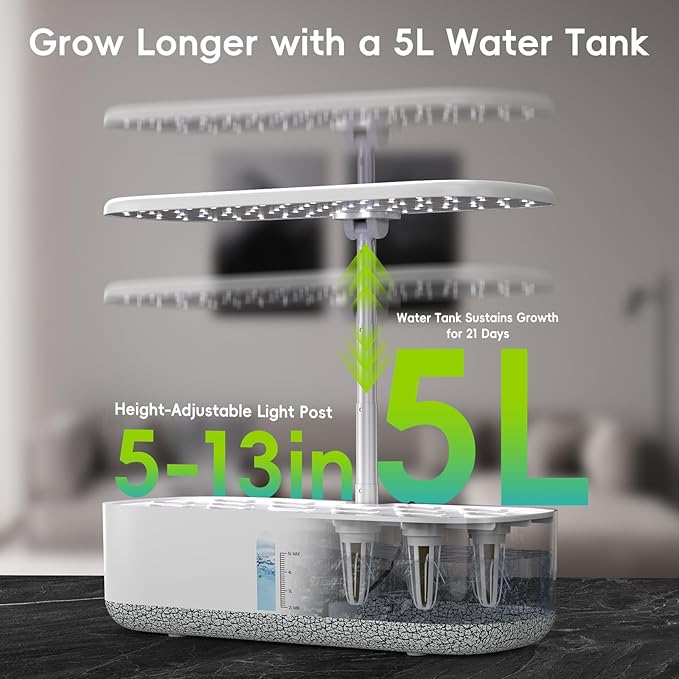 Large Hydroponics Growing System 14 Pods, Indoor Herb Garden with LED Grow Light, 5L Water Tank, Hydroponic Grow Kit with 3 Auto-Timers, Rotatable Light Panel and Child Lock for Home School Gardening