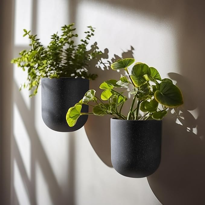 LA JOLIE MUSE Wall Hanging Planters for Indoor Plants，Hanging Flower Pots for Air Plants Succulent, Set of 2, 6 Inch, Weathered Gray