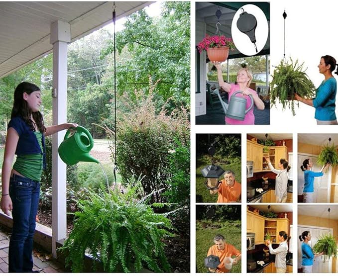 Pack Plant Hook Pulley, Retractable Plant Hanger Easy Reach Hanging Flower Basket for Garden Baskets Pots and Birds Feeder Hang High up and Pull Down to Water Or Feed (White 2Pack)