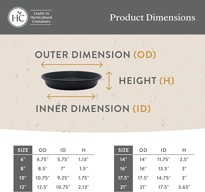 The HC Companies Flower Pot Saucers - Plastic Plant Saucer for Outdoors & Indoors - Traditional Design Plant Pot Trays for Water Drainage - Durable & Stylish Round Plant Tray (8-inch Warm Gray)