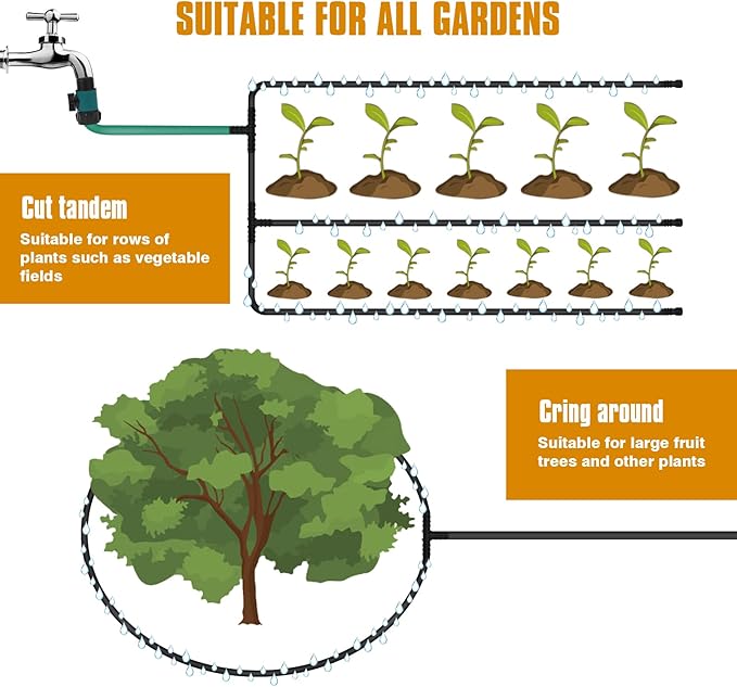 Soaker Hose 15FT 5/8" Diameter for Garden Beds Solid Brass Interface Irrigation Save 70% Water Heavy Duty Rubber Great for gardens/flower beds