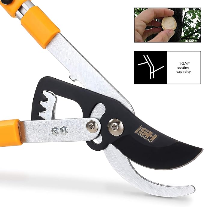 STEELHEAD Heavy-Duty 27-40" Adjustable Gear-Bypass Limb & Branch Lopper, Telescoping Extendable Handles, Ratcheting, Cuts Up to 1-3/4”, Secateurs, Shock-Absorbing, Effort-Saving, USA-Based Support