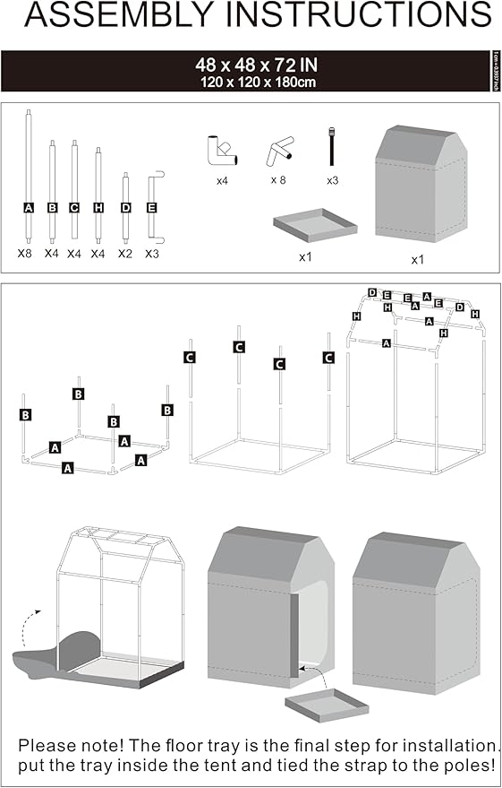 Grow Tent Roof 48"x48"x72" High Reflective Grow Tent Indoor Grow Room for Planting Fruit Flower Veg with Removable Water-Proof Floor Tray