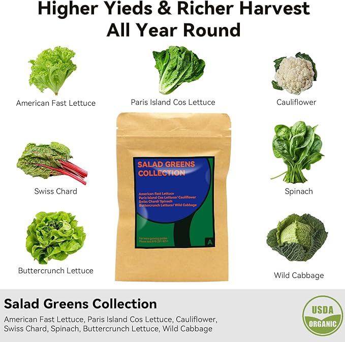inbloom Salad Green Seed Pod Kit for AeroGarden, Ahopegarden, GARDENCUBE, MUFGA, 12 Pods (350+ Seeds with American Fast/Paris Island/Buttercrunch Lettuce, Swiss Chard, Spinach, Cauliflower, Cabbage)