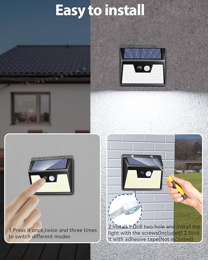 Peasur 140LED Solar Powered Lights Outdoor Waterproof, 3 Packs Motion Sensor Light Ultra-Bright, 3 Modes Fence Security Lighting for Outside Yard Wall Deck Step Garden(Cool White)