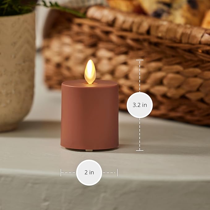 Luminara Outdoor Votive Flameless LED Candle, Baked Clay 2" x 3.2", Moving Flame Battery Operated Timer Remote Ready IPX4 Matte Plastic Finish