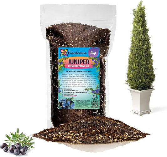 Premium Juniper Potting Soil Mix - Perfect Balance of Nutrients, Drainage, and Aeration for Healthy Juniper Trees - 4 Quart
