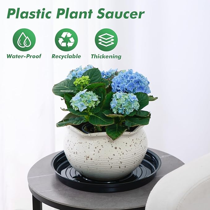 20 Pack 8 Inch Plant Saucer, Black Plant Saucers for Indoors No Holes, Plastic Plant Saucer for Plant Pots Plant Water Catcher Tray, Small Flower Pot Saucers Bulk Plant Drip Trays for Potted Plants