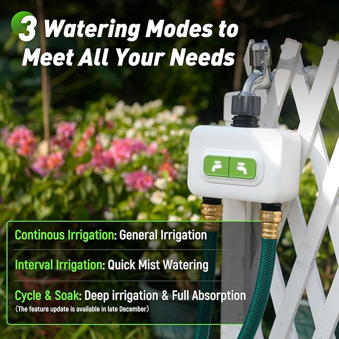 RainPoint 2-zone Wireless Smart Water Timer with Hub for Outdoor Irrigation Rain Delay, APP Remote Control WiFi Watering Timer for Garden Faucet with 2 Outlets Automatic Schedules for Lawn,Garden,Yard