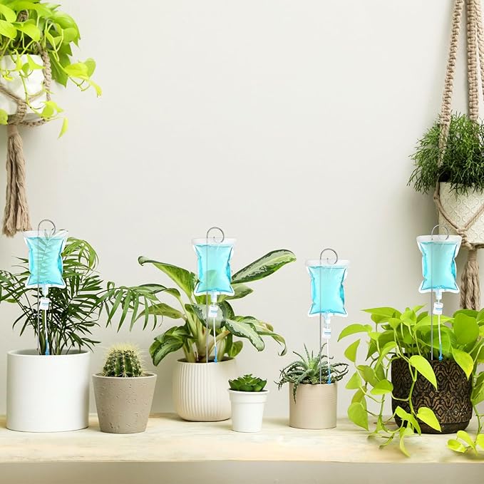 Norme Plant Drip Irrigation Set 500 ml Drip Water Bag Plant Waterer with Support Rod Plant Watering Stakes Self Watering Spikes Automatic Watering System for Potted Plants Indoor Outdoor(6 Pcs)