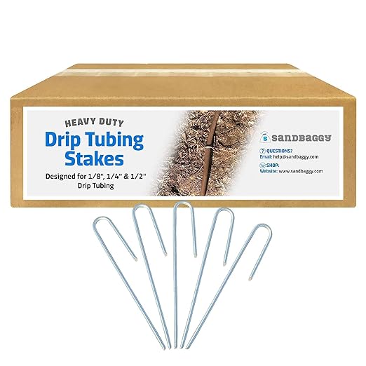 Sandbaggy DRIP TUBING Stakes Landscape Staples | 5 inch Length | Drip Anchors | Landscape Pins | Lawn Nails | Garden Stakes | Designed to Hold Drip Tubing Up to 1/4" Diameter | Pack of 100