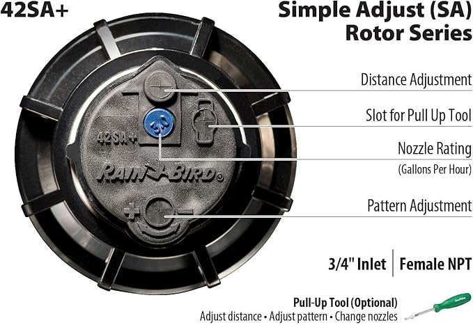 Rain Bird 42SA+/4PK Simple Adjust Gear Drive Rotor, Adjustable 40° - 360° Pattern, 26' - 38' Spray Distance, 4-Pack