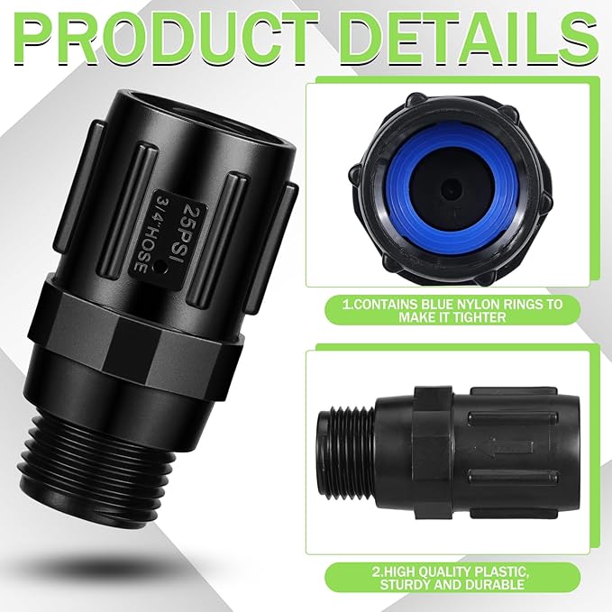 Tondiamo 3 Pcs Drip Irrigation Pressure Regulator, 3/4" Female Hose Thread x 3/4" Male Hose Thread for Drip Irrigation System Irrigation Pressure Reducer Low Flow Valve(25 PSI)