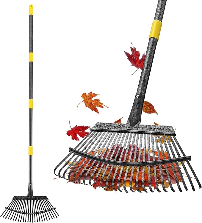 Rake, Gardening Rakes for Leaves Lawns Heavy Duty, 79 in Leaf Rake with 25 Clog-Free Tines, 18.5” Wide Large Rake Head, Metal Garden Tools for Yard Quick Cleanup Garss, Debris, Detachable for Camping