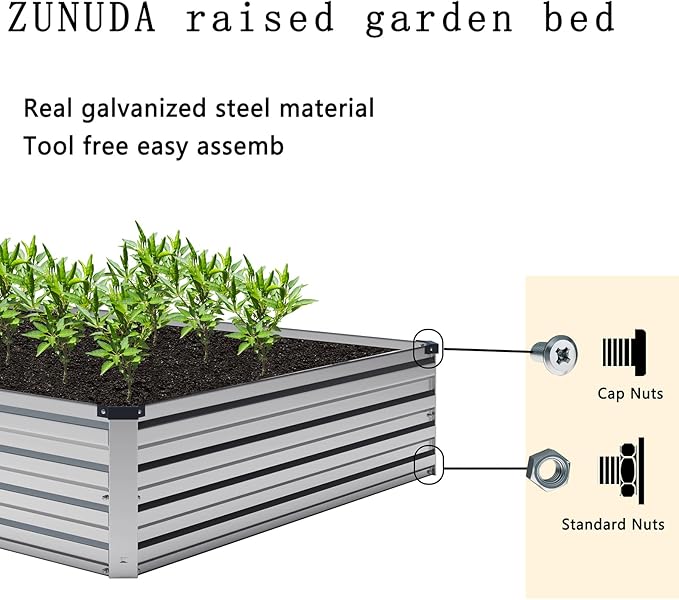 Galvanized Raised Garden Bed,2 Pcs 12×2×1FT Metal Planting Box for Outdoor Vegetable, Herb,Planter Gardening (Silver)