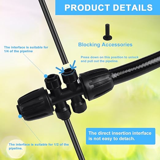 40FT Drip Irrigation Tubing, 1/2 inch Blank Distribution Tubing Kit, Garden Watering Tube Line with 4PCS 6-Way Quick Connector and 3 Plugs for Garden Irrigation System (40FT)