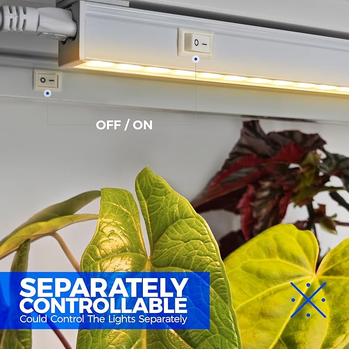 Barrina T5 Pro LED Grow Lights for Indoor Plants Full Spectrum, 2FT 10W Plant Lights for Indoor Growing with Reflector Cup, Grow Light Lamp with Individual Switch, Yellow, 1 Pack
