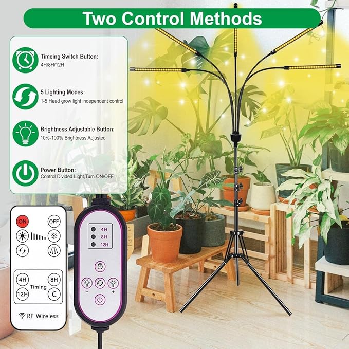Grow Lights for Indoor Plants,5 Heads Plant Lights for Indoor Plant,LED Full Spectrum Plant Lights,Adjustable Plant Grow Light,4/8/12H Timer,Warm White Grow Lamp for Various Plant