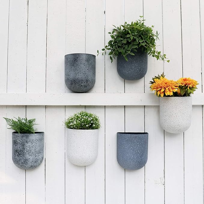 LA JOLIE MUSE Wall Hanging Planters for Indoor Plants，Hanging Flower Pots for Air Plants Succulent, Set of 2, 6 Inch, Rock Gray