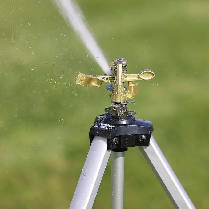 Melnor 65162AMZ Metal Pulsating Sprinkler with QuickConnect Set, Amazon Bundle, XT Tripod