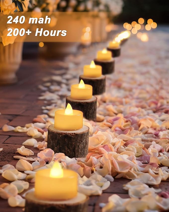BEICHI Flameless LED Tea Lights - 100 Pack Battery Operated Flickering Fake Candles for Wedding, Halloween, Christmas & Diwali - Warm Yellow