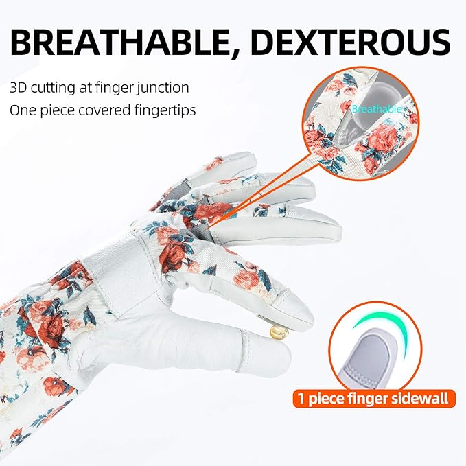 Vgo... 1-Pair Natural Genuine Goatskin Leather Gardening Gloves, Long Cuff Protection, High Dexterity Grip Gloves (Size L, White, GA9658-W)