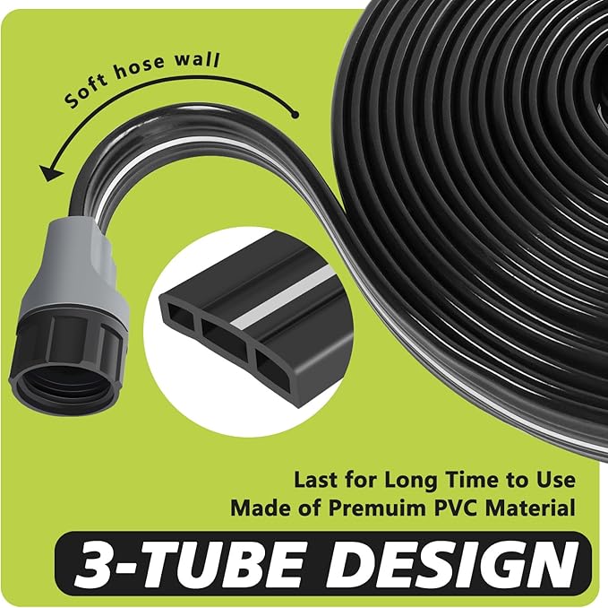 Sprinkler Soaker Hose 25 ft, Flat Watering Hose with Holes, Water Saving Drip Line Irrigation Hoses with Garden Staples for Lawn, Vegetable Garden Beds (25 ft)
